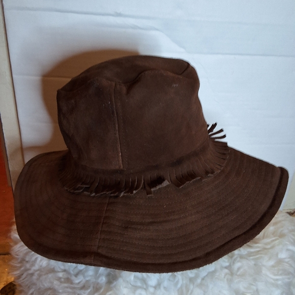 Vintage 70's Style Brown Suede Western Style Fringe Hat O/S Festival Boho - Picture 5 of 13